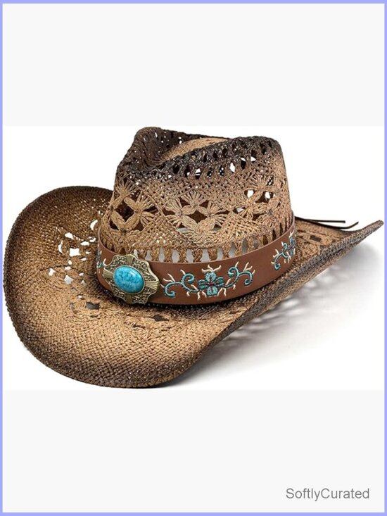Women\'s Straw Cowboy Hat Shapeable Brim Western Beach Sun Hat